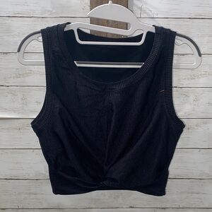 Offline by Aerie‎ Black Shine Textured Twist Front Crop Tank